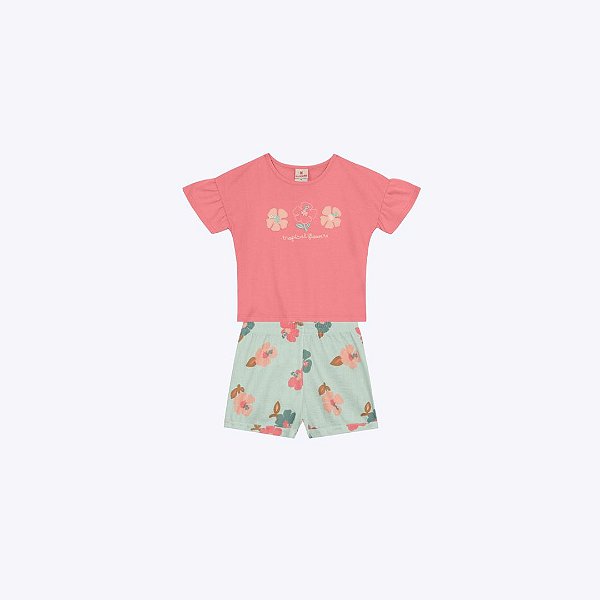 Conjunto Blusa Manga Curta E Shorts Florido Infantil Menina Brandili 26587 Natural