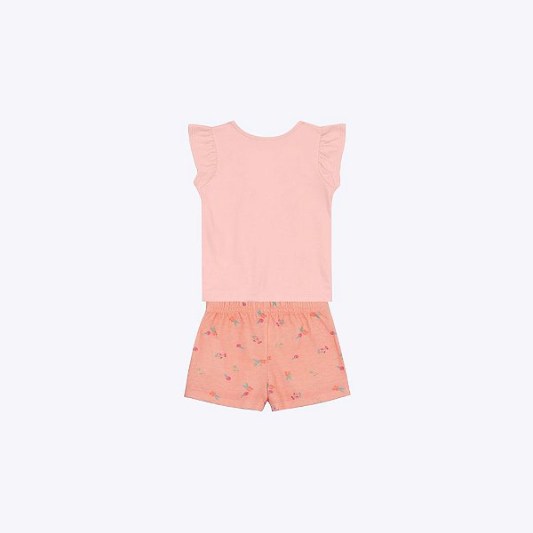 Conjunto Blusa Manga Curta E Shorts-Saia De Babadinho Infantil Menina Brandili 26589 Natural