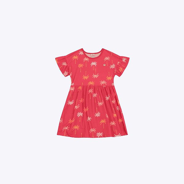 Vestido Manga Curta Estampa De Palmeiras Infantil Menina Brandili 26598 Natural