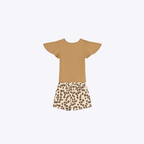 Conjunto Blusa Manga Curta Borboleta E Shorts-Saia Infantil Menina Brandili 26621 Natural