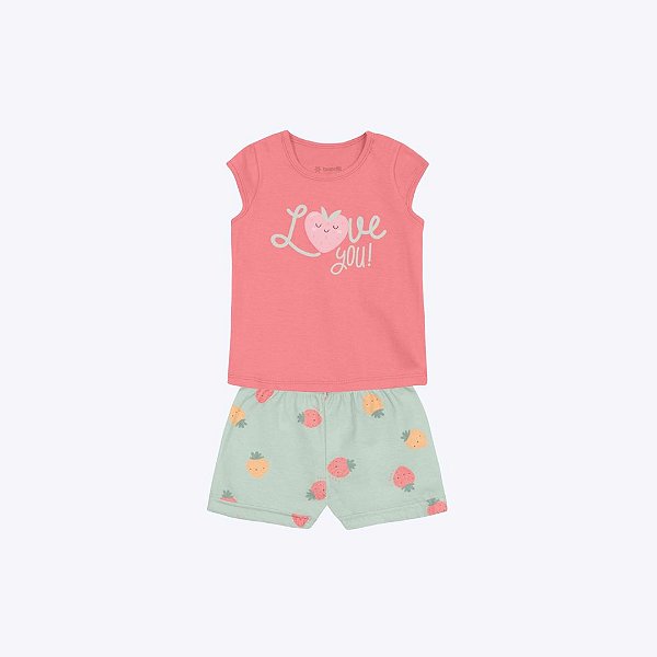 Conjunto Blusa Manga Curta E Shorts Florzinha Bebê Menina Brandili 26848 Rosa Claro