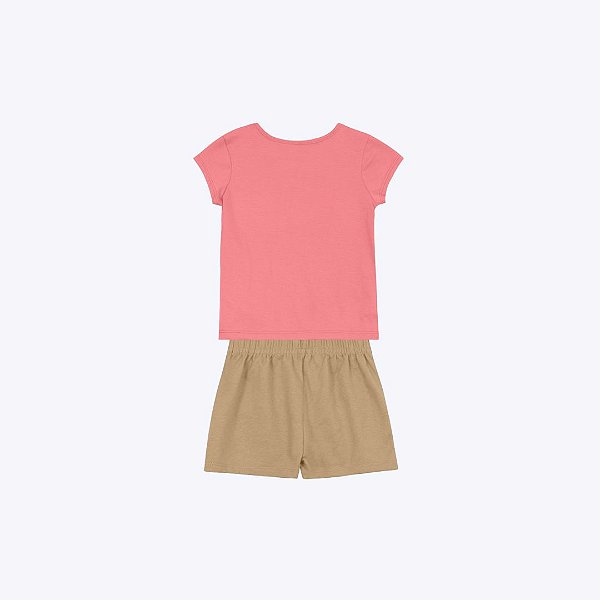 Conjunto Blusa Manga Curta Love E Shorts-Saia Infantil Menina Brandili 26588 Natural