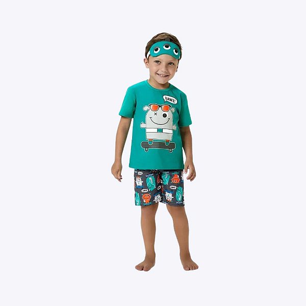 Pijama Manga Curta Monstrinhos Brilha No Escuro Infantil Menino Kyly 1001157 Branco