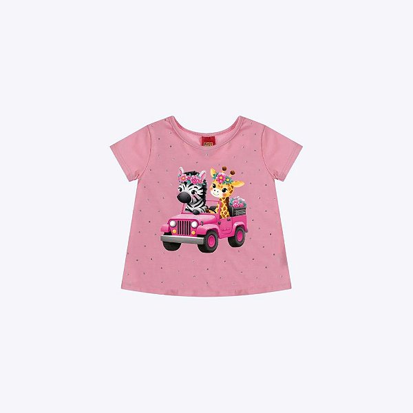 Blusa Manga Curta Bichinhos Infantil Menina Kyly 1000971 Branco