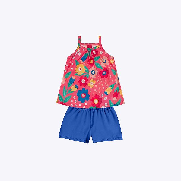 Conjunto Blusa De Alcinha Estampada E Shorts Infantil Menina Kyly P1001009 Rosa
