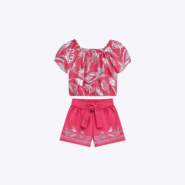 Conjunto Blusa Cropped E Shorts Moletom Infantil Menina Nanai 6000304 Azul