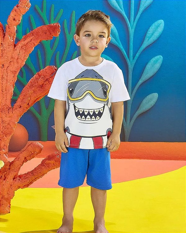Pijama Manga Curta Tubarão Infantil Masculino Kyly 1001396