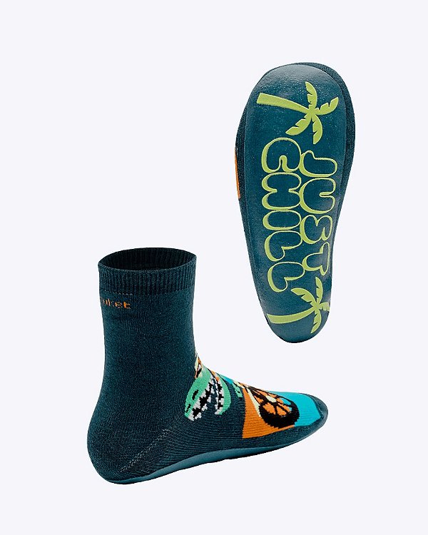 Meia Soquete Infantil Masculina Com Sola Emborrachada Dino Miami Puket 010406382