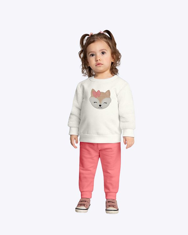 Conjunto Moletom Peluciado Raposinha Infantil Feminino Kyly 1001515