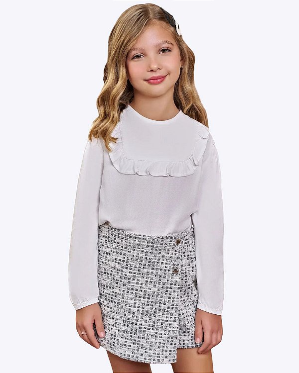 Conjunto Blusa Manga Longa Viscose Sarjada e Shorts-Saia em Malha Tweed Infantil Feminino Infanti 90748