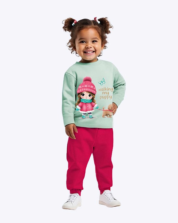 Conjunto Moletom Peluciado Infantil Feminino Kyly P1001507
