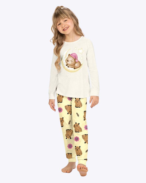 Pijama Manga Longa Capivara Infantil Feminino Kyly 1001643