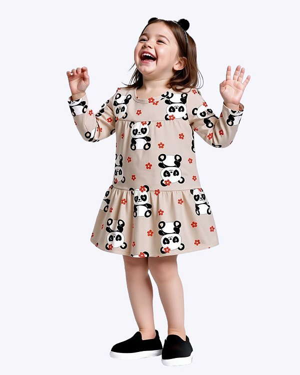 Vestido Manga Longa Panda Infantil Feminino Kyly 1001502