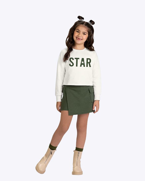 Conjunto Blusa Manga Longa e Shorts-Saia Elastano Infantil Feminino Kyly 1001563