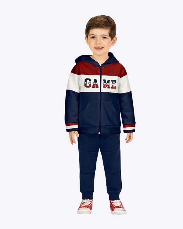 Conjunto Moletom com Capuz e Calça Moletom Infantil Masculino Kyly 1001606