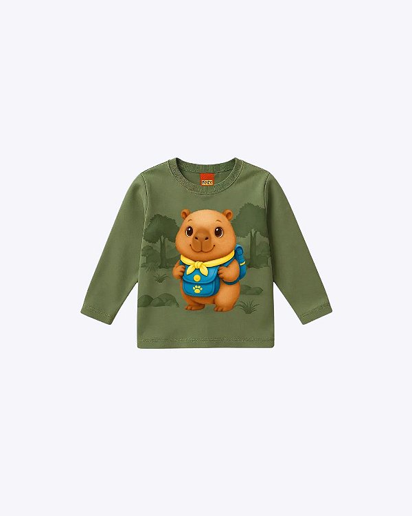 Camiseta Manga Longa Capivara Infantil Masculina Kyly 1001570