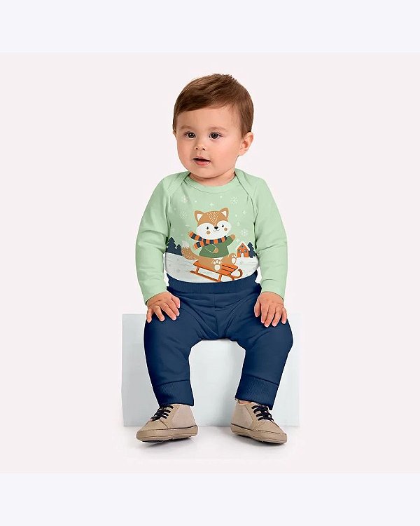 Conjunto Body Manga Longa e Calça Moletom Bebê Menino Kyly 1001488
