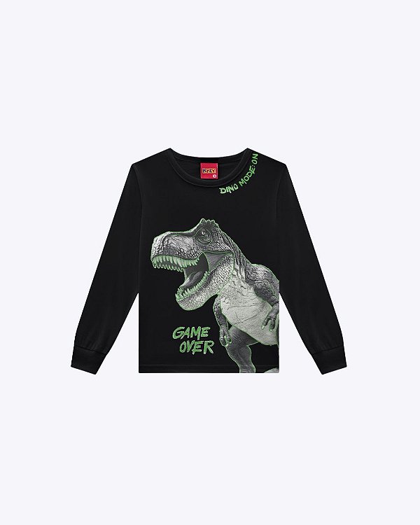 Camiseta Manga Longa Dinossauro Infantil Masculina Kyly 1001611