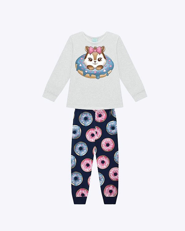 Pijama Manga Longa Brilha no Escuro Donuts Infantil Feminino Kyly 1001637