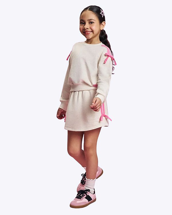 Conjunto Casaco Moletom e Shorts-Saia Off White Infantil Feminino Mundo Cinti 12900