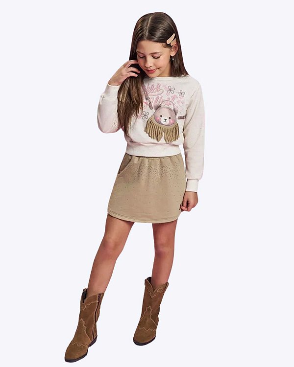 Conjunto Blusão Moletom e Shorts-Saia Infantil Feminino Mundo Cinti 12901