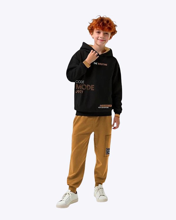 Conjunto Casaco Moletom Capuz e Calça Moletom Juvenil Masculino Kyly 1001992