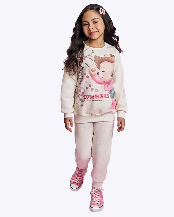 Conjunto Moletom Ursinha Off White Infantil Feminino Cinti 12999