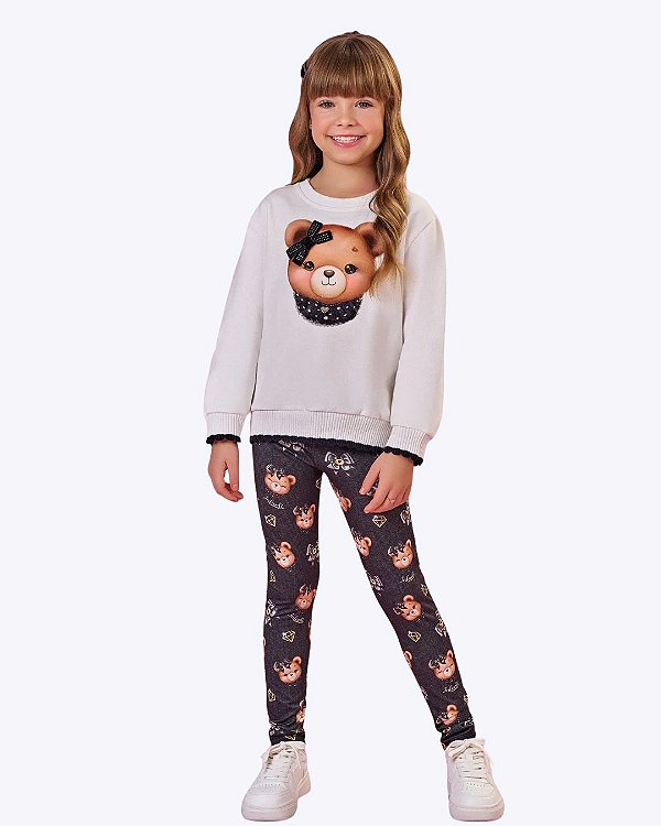 Conjunto Moletom Peluciado e Calça Legging em Termoskin Peluciado Infantil Feminino Infanti 89753