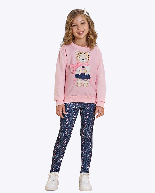 Conjunto Moletom sem Pelúcia e Calça Legging em Molecotton Infantil Feminino Infanti 89179