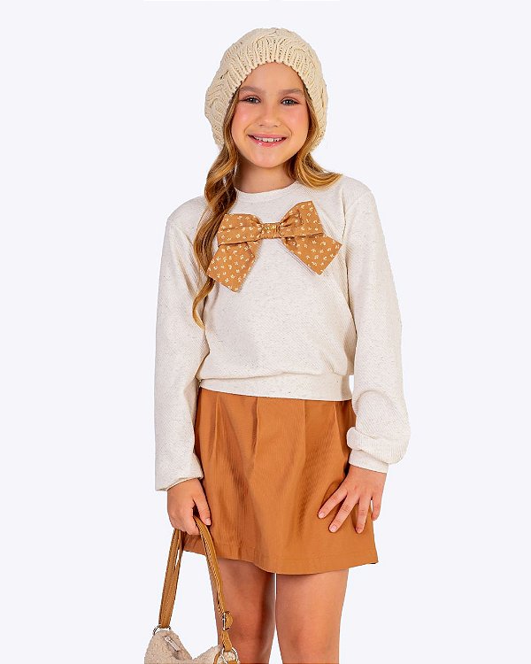Conjunto Casaco Pelúcia com Laço e Shorts-Saia Infantil Feminino Vigat 7077