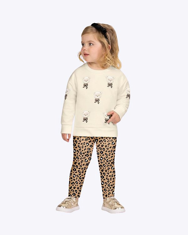 Conjunto Casaco Moletom Peluciado e Calça Legging  Molicotton Peluciado Infantil Feminino Milon  2001496