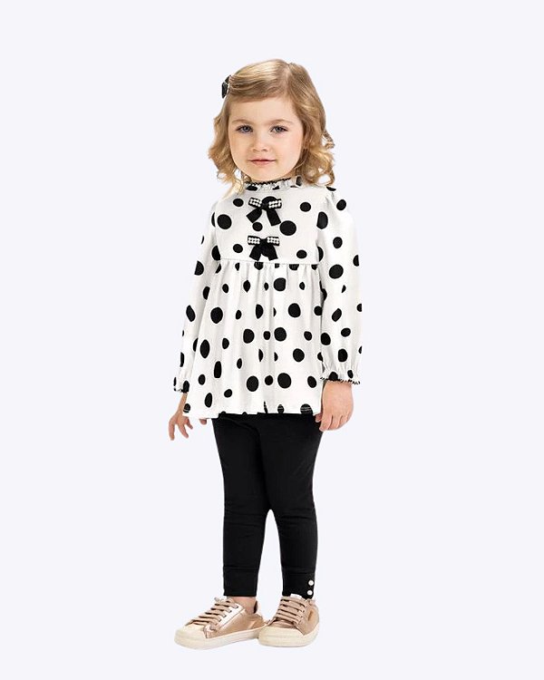 Conjunto Blusa Manga Longa Poá e Calça Legging Infantil Feminino Milon 2001493
