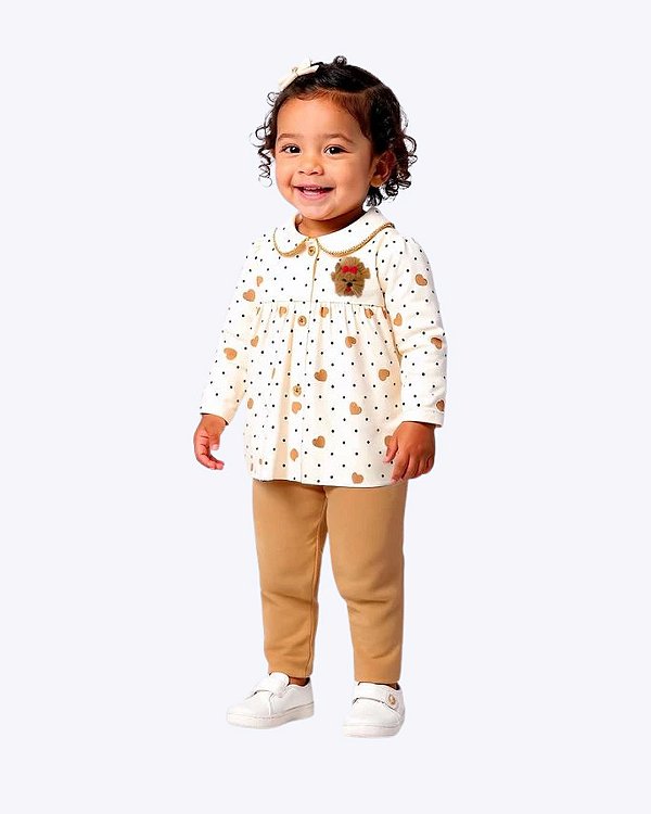 Conjunto Casaco Moletom Peluciado e Calça Legging Infantil Feminino Kyly 1001518
