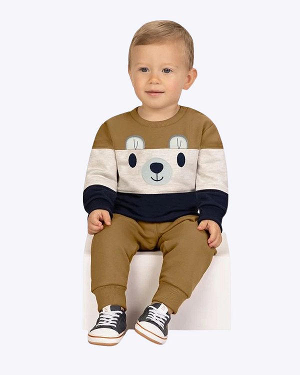 Conjunto Moletom Bordado Ursinho Infantil Masculino Milon 2001453