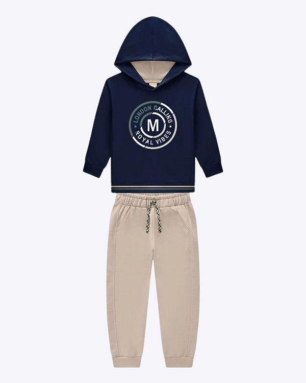 Conjunto Moletom Peluciado com Capuz e Calça Moletom Juvenil Masculino Milon 2001545