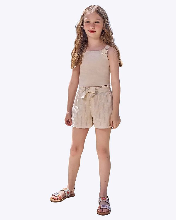 Conjunto de Blusa em Linho Deluxe e Shorts em Blend de Linho Bordado Infantil Feminino Infanti 96497