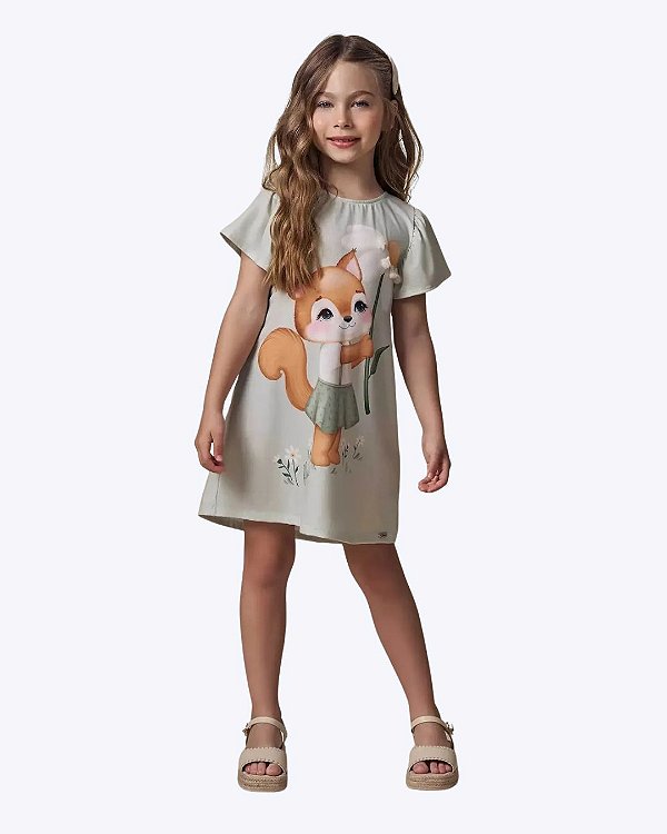 Vestido em Malha Power Manga Curta Verde Infantil Feminino Infanti 93385