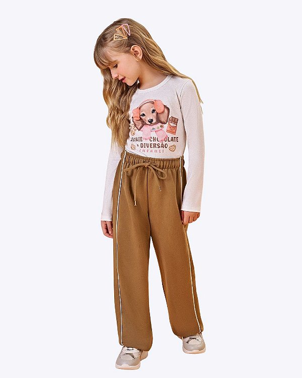 Conjunto de Blusa em Malha Power e Calça Wide Leg Infantil Feminino Infanti 92504