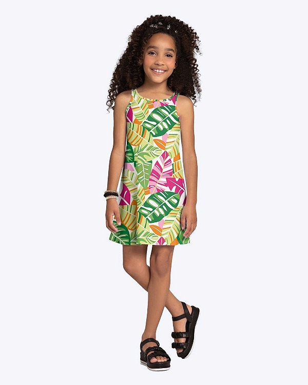 Vestido Manga Curta Folhagem Infantil Feminino KylyP1001832