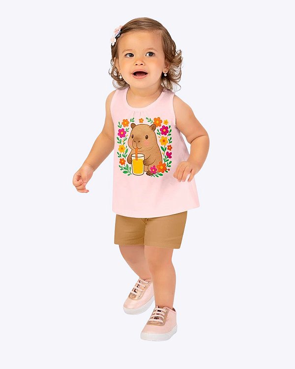 Conjunto Blusa Regata e Shorts Moletinho Infantil Feminino Kyly P1001778