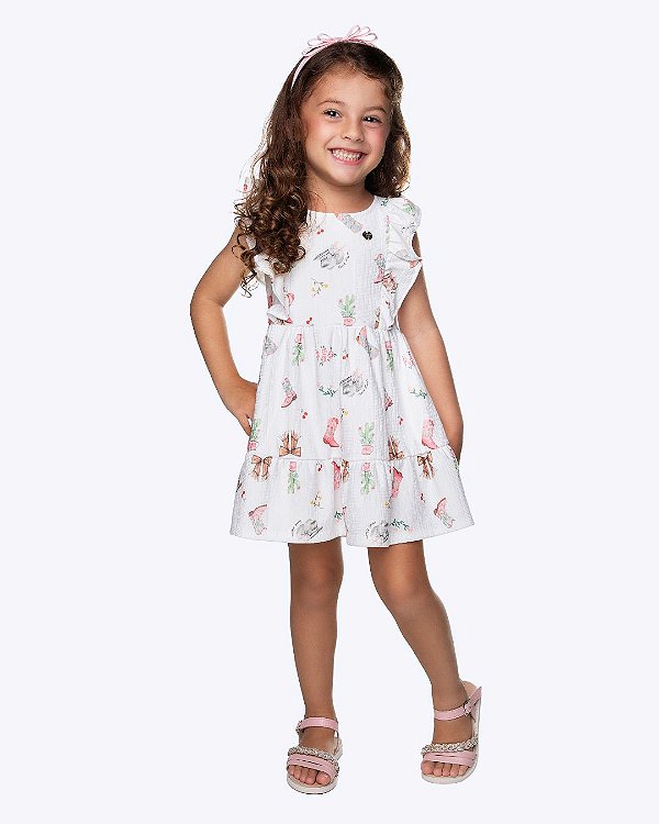Vestido Manga Curta Western Malha Trabalhada Sublimada Infantil Feminino Have Fun 30449