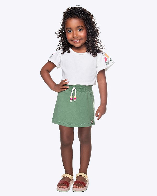 Conjunto Blusa Manga Curta Tulipas e Shorts-Saia Moletinho Infantil Feminino Have Fun 30448