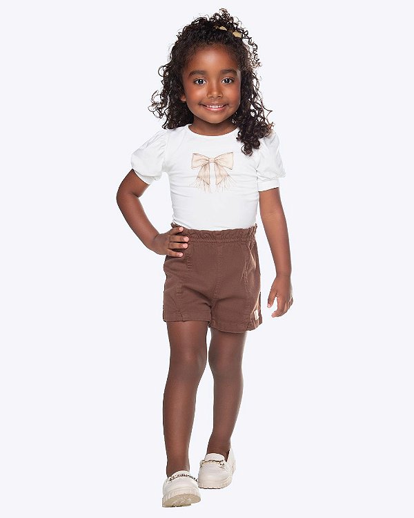 Conjunto Blusa Manga Curta Western e Shorts Sarja Comfort Infantil Feminino Have Fun 30451
