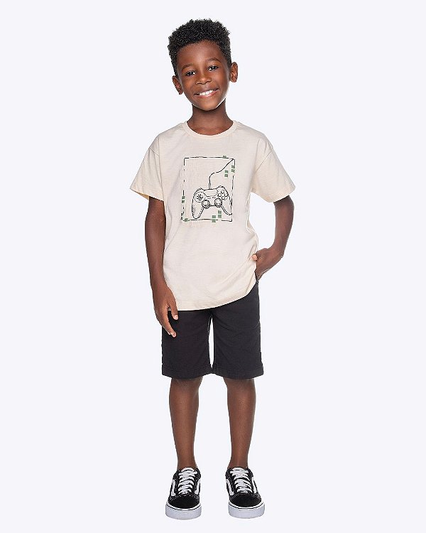 Conjunto Camiseta Manga Curta Meia Malha e Bermuda Sarja Infantil Masculino Have Fun 30489