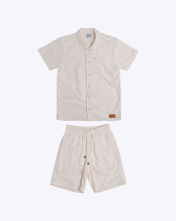 Conjunto Camiseta Manga Curta Social e Bermuda Regular Linho Texturizado Infantil Masculino Have Fun 30560