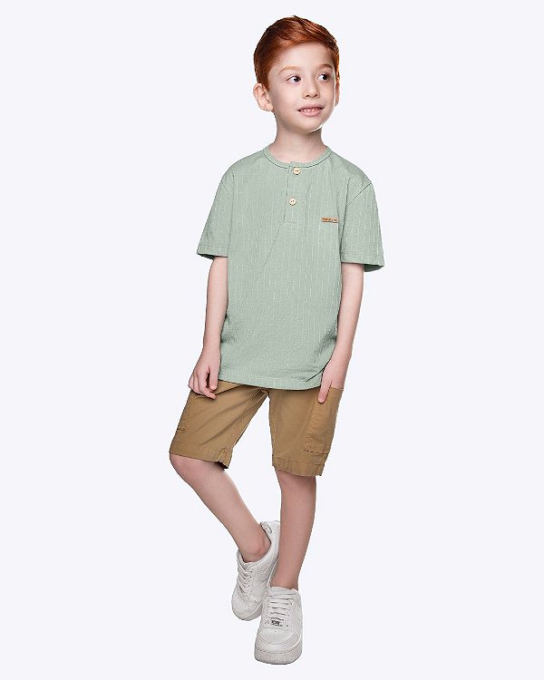 Conjunto Camiseta Malha Texturizada Listrada e Bermuda Sarja Comfort Infantil Masculino Have Fun 30554