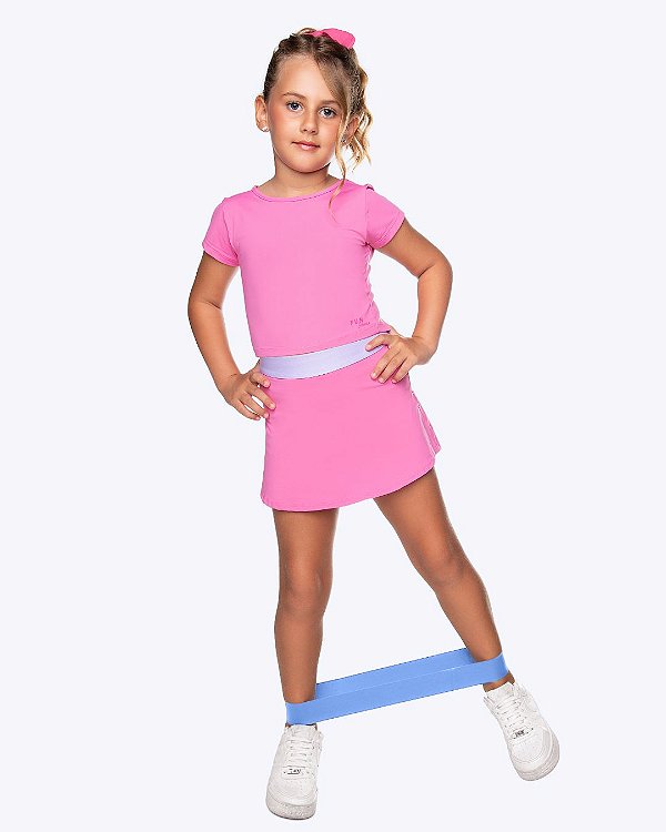 Conjunto Fitness Blusa e Saia Shorts Malha Proteção UV Infantil Feminino Have Fun 30581