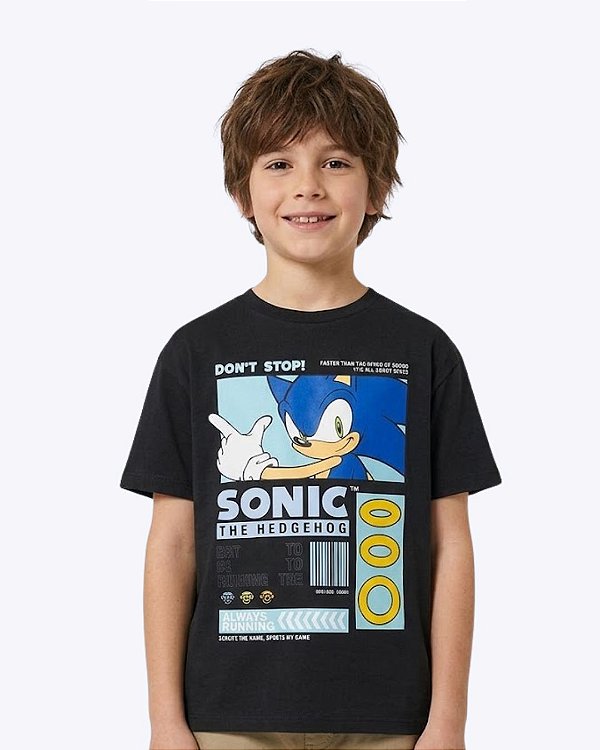 Camiseta Manga Curta Meia Malha Sonic Infantil Masculina Brandili 27448