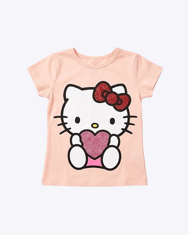 Camiseta Manga Curta Meia Malha Hello Kitty Infantil Feminina Brandili 27476