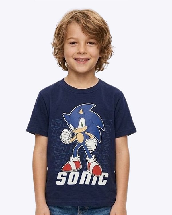 Camiseta Manga Curta Meia Malha Sonic Infantil Masculina Brandili 27576